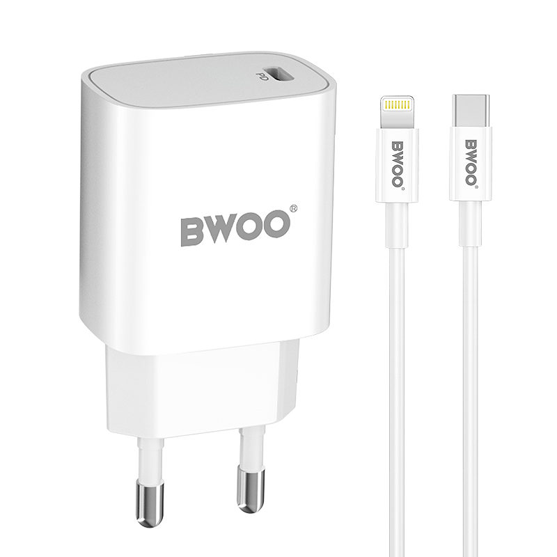 BWOO CDA159 PD wall charger 20W 1x USB-C port + Lightning white