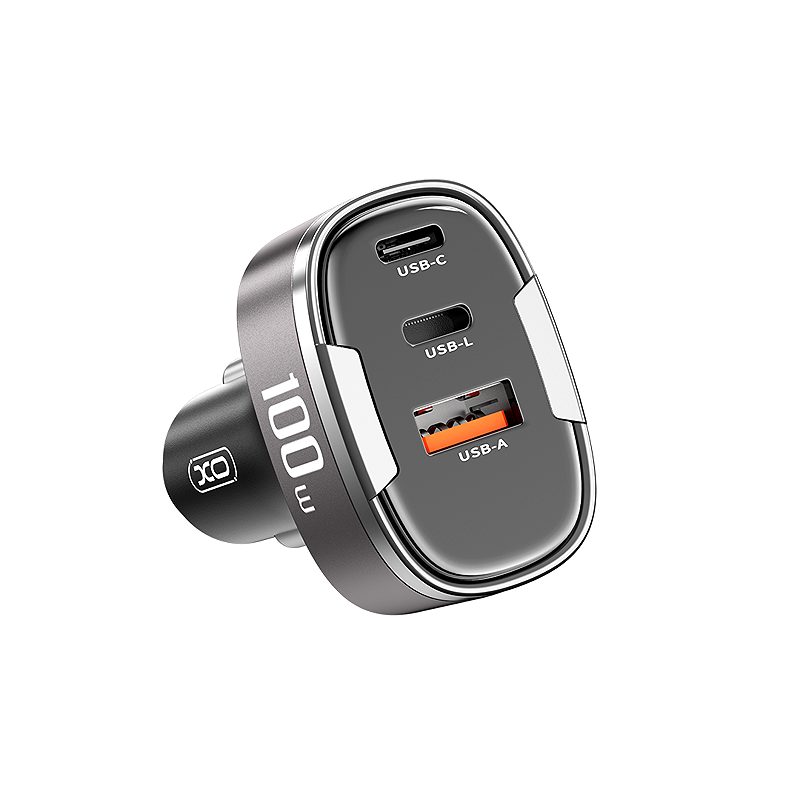 XO car charger CC61 PD QC 3.0 100W 1x USB 1x USB-C 1x Lightning gray - Billede 3