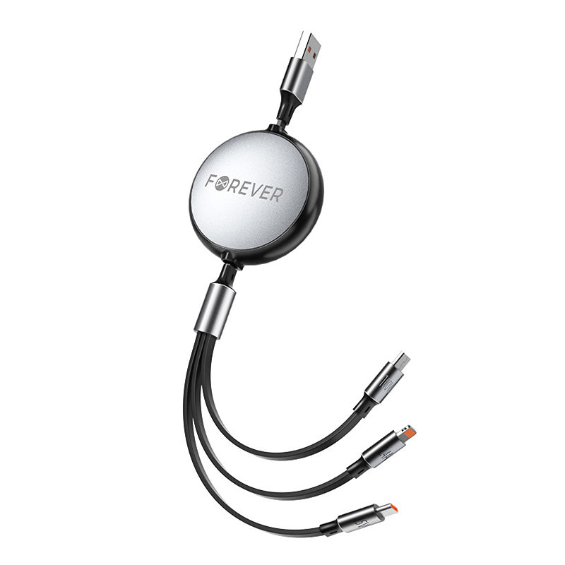 Forever 3in1 cable USB - Lightning + 2x USB-C 1,2 m 100W black - Billede 3
