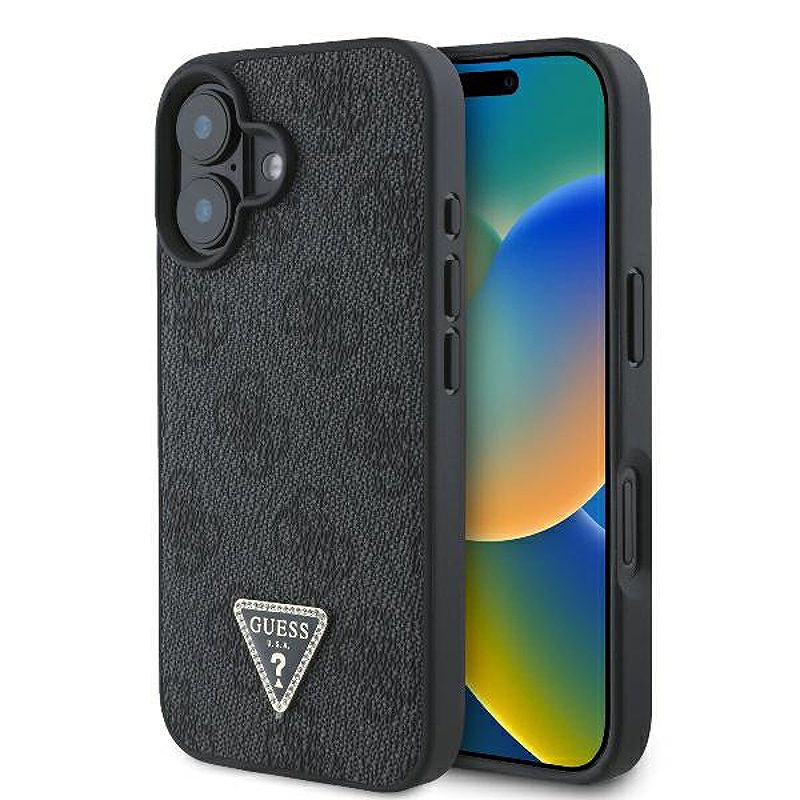 Guess case for iPhone 16 6,1" GUHCP16SP4TDPK Leather 4G Triangle Strass black MagSafe