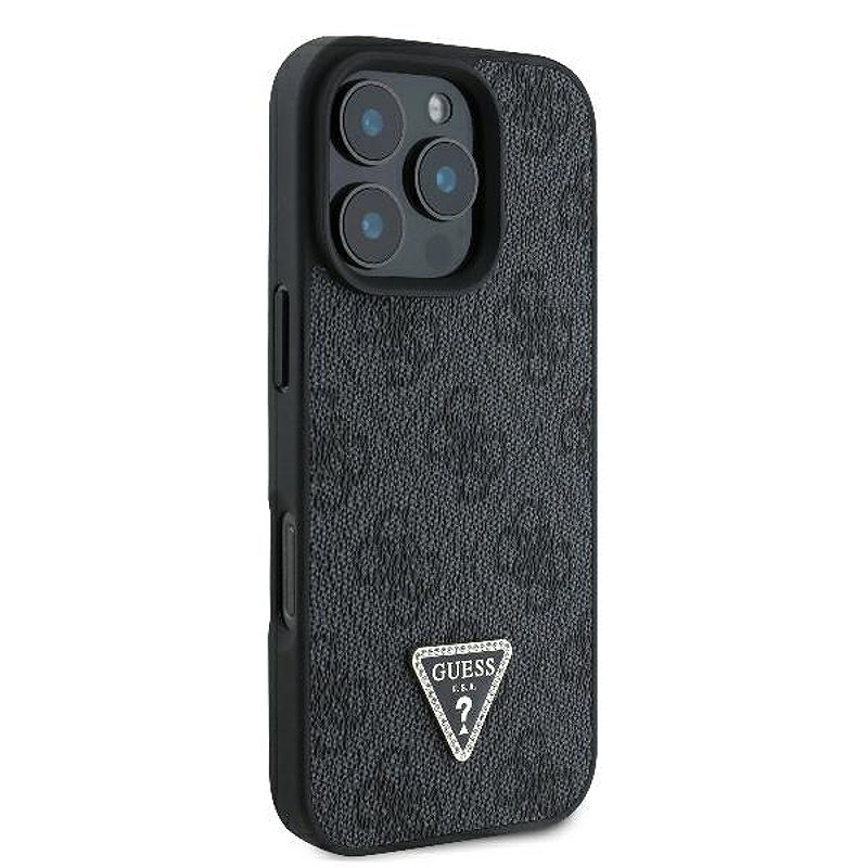 Guess case for iPhone 16 Pro 6,3" GUHCP16LP4TDPK Leather 4G Triangle Strass black MagSafe - Billede 4