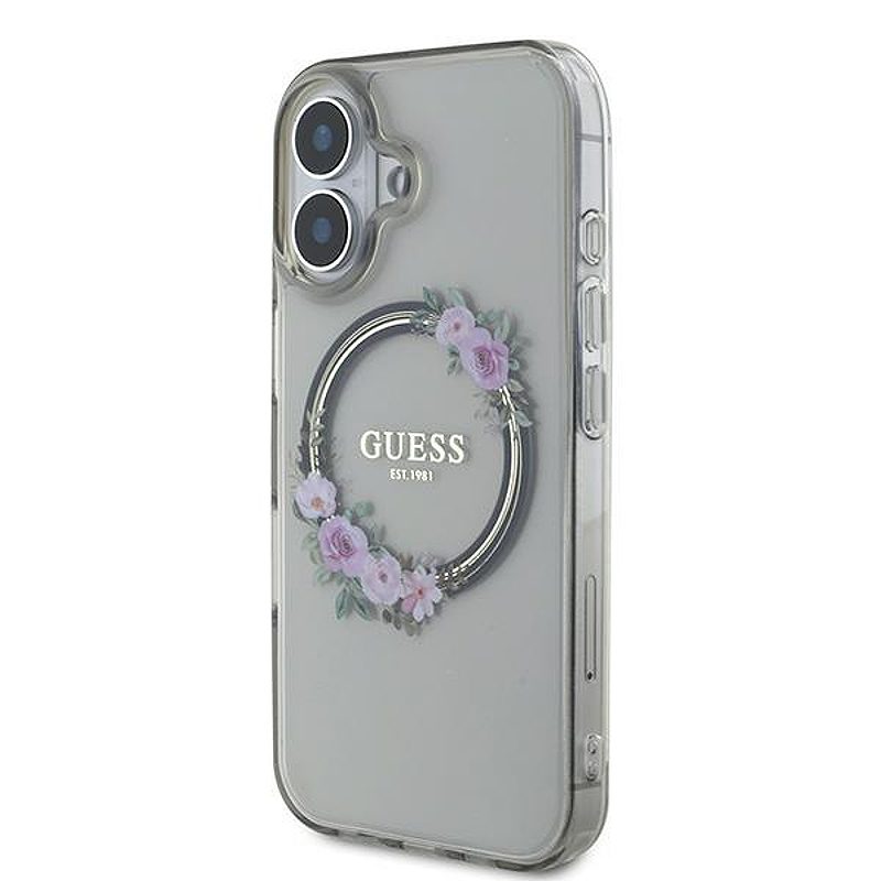 Guess case for iPhone 16 6,1" GUHMP16SHFWFCK IML Flowers Wreath black MagSafe - Billede 2