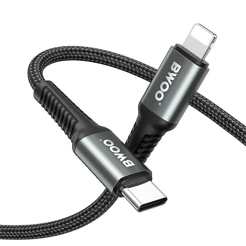 BWOO Braided Cable USB-C - Lightning 3m 30W black - Billede 2