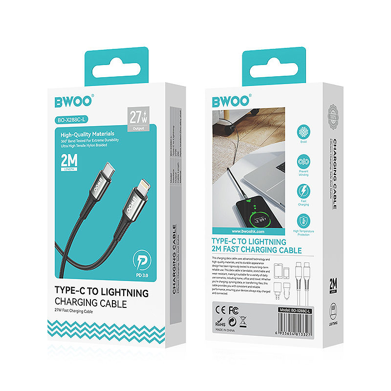 BWOO Braided Cable USB-C - Lightning 3m 30W black - Billede 4