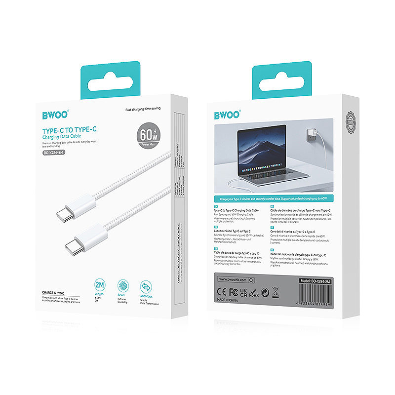 BWOO Cable USB-C - USB-C 2m 60W white - Billede 5