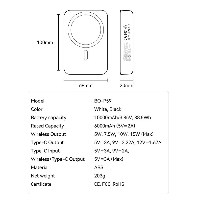 BWOO 20W 10000 mAh power bank, white - Billede 3