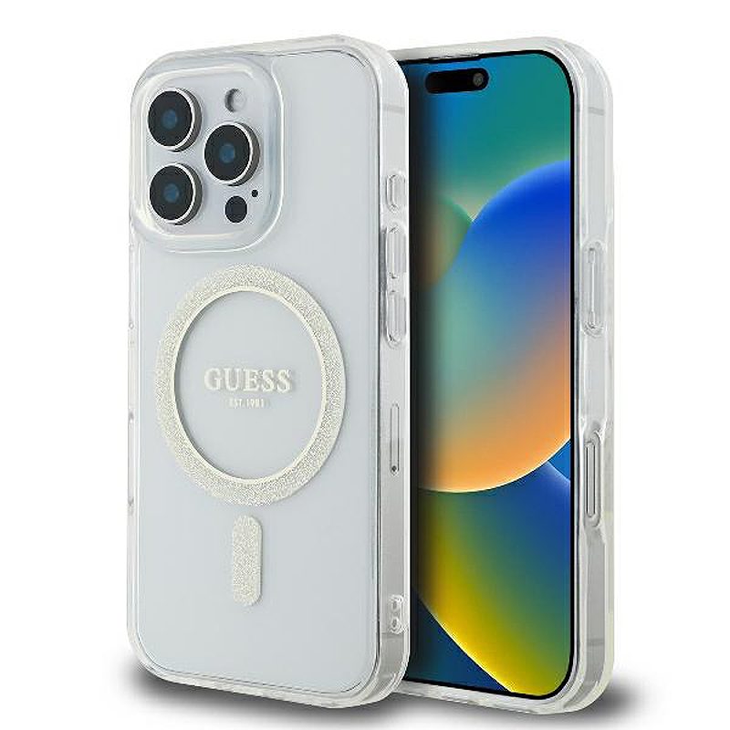 Guess HC MagSafe IML Glitter Circle case for iPhone 16 Pro 6,3" transparent