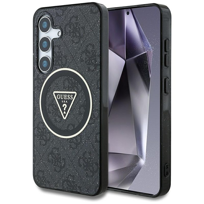 Guess HC Magnetic IML Metal Glitter 4G Circle Triangle case for Samsung Galaxy S25 black