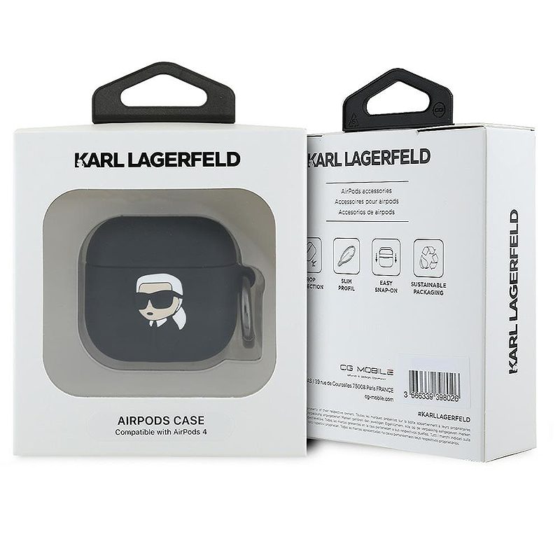 Karl Lagerfeld Cover for AirPods 4 Silicone Karl Head 3D Black - Billede 3