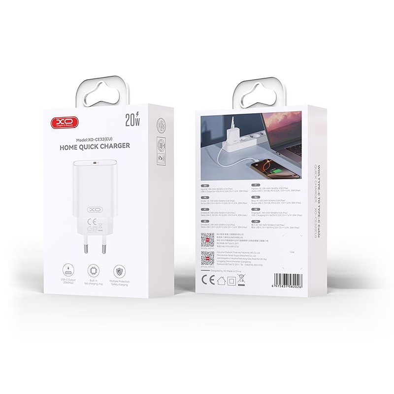 XO wall charger CE32 PD 20W 1x USB-C white - Billede 2