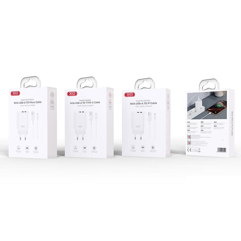 XO wall charger CE34 2x USB 2,4A white + USB-C cable - Billede 3