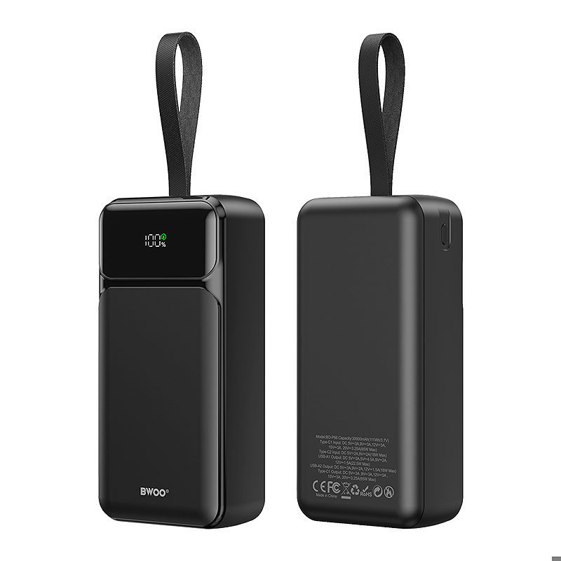BWOO 65W power bank 30000 mAh 2x USB-A, 1 x USB-C with LCD display, black - Billede 3
