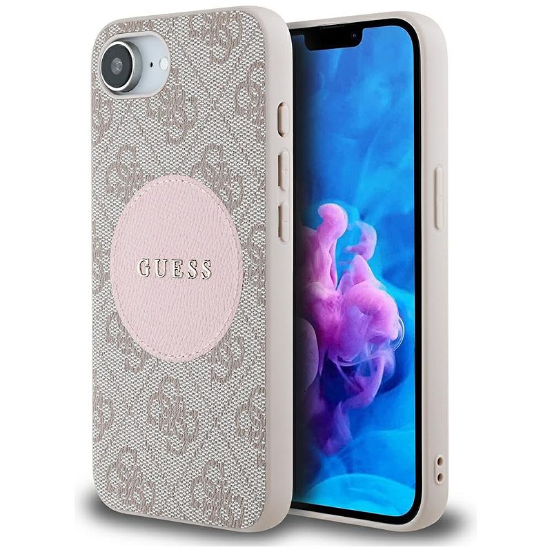 Guess HC MagSafe PU 4G Circle with Classic Logo case for iPhone 16e Pink
