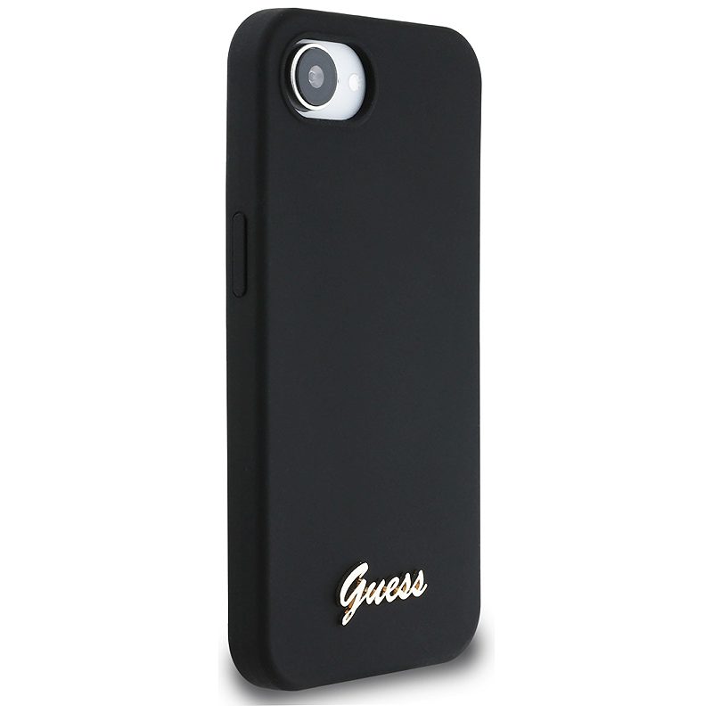 Guess HC Silicone Script Metal Logo Case for iPhone 16e Black - Billede 4