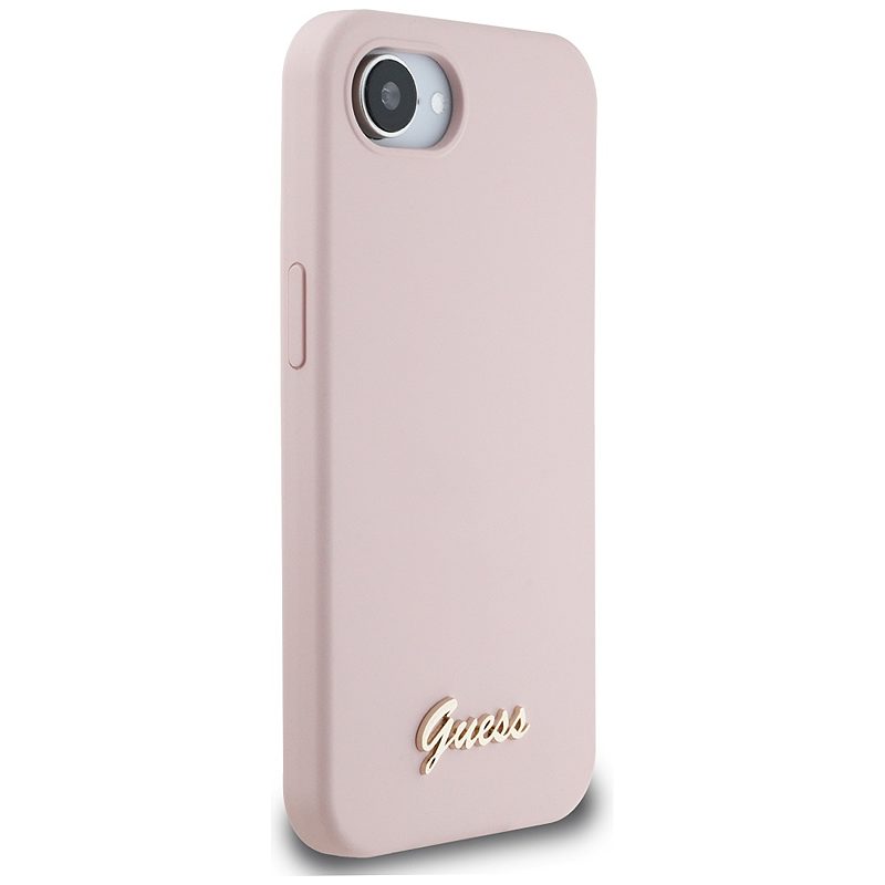 Guess HC Silicone Script Metal Logo Case for iPhone 16e Pink - Billede 4