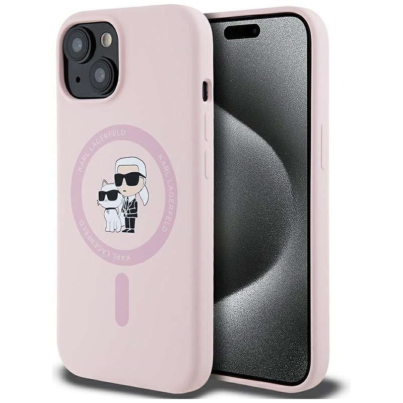 Karl Lagerfeld HC MagSafe Silicone KC Body Ring case for iPhone 15 Pink