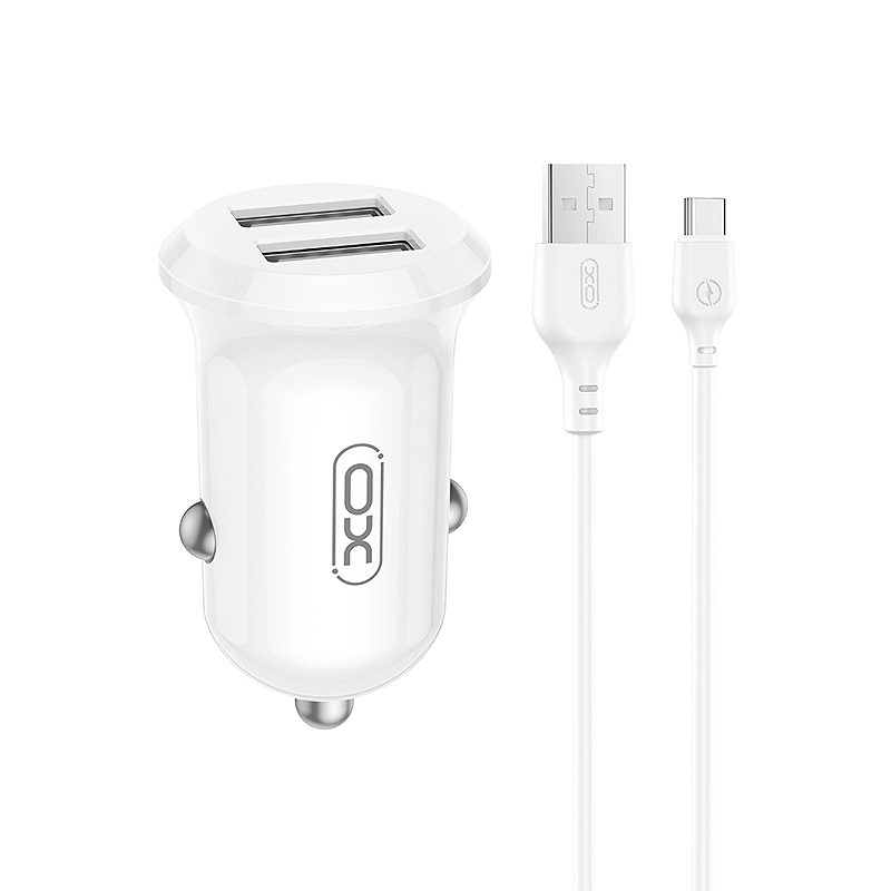 XO car charger CC67 12W 2x USB black + USB - USB-C cable