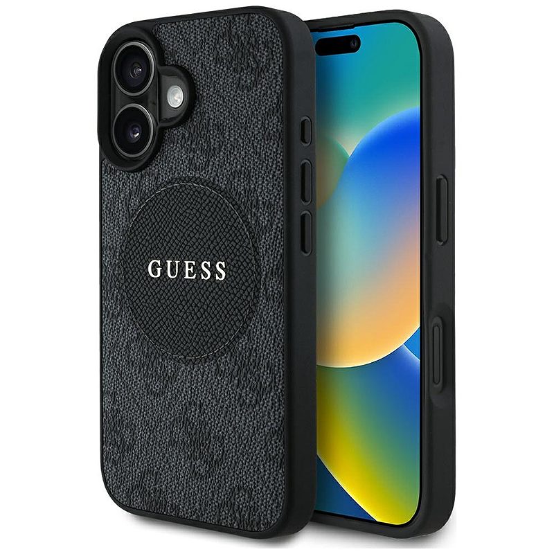 Guess HC MagSafe PU 4G Circle with Classic Logo case for iPhone 16 Black