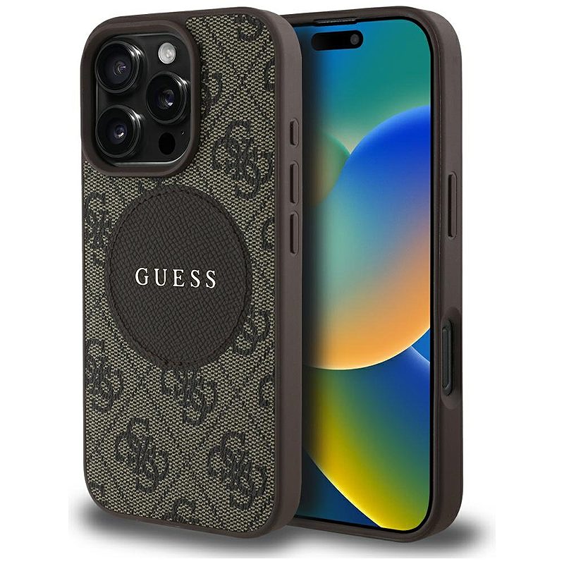 Guess HC MagSafe PU 4G Circle with Classic Logo case for iPhone 16 Pro Brown