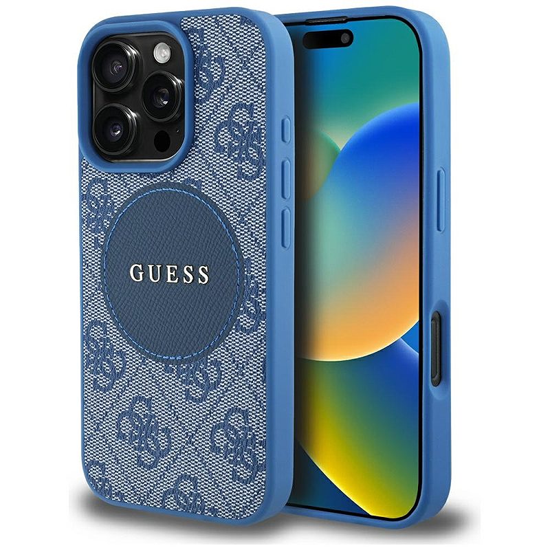Guess HC MagSafe PU 4G Circle with Classic Logo case for iPhone 16 Pro Max Blue