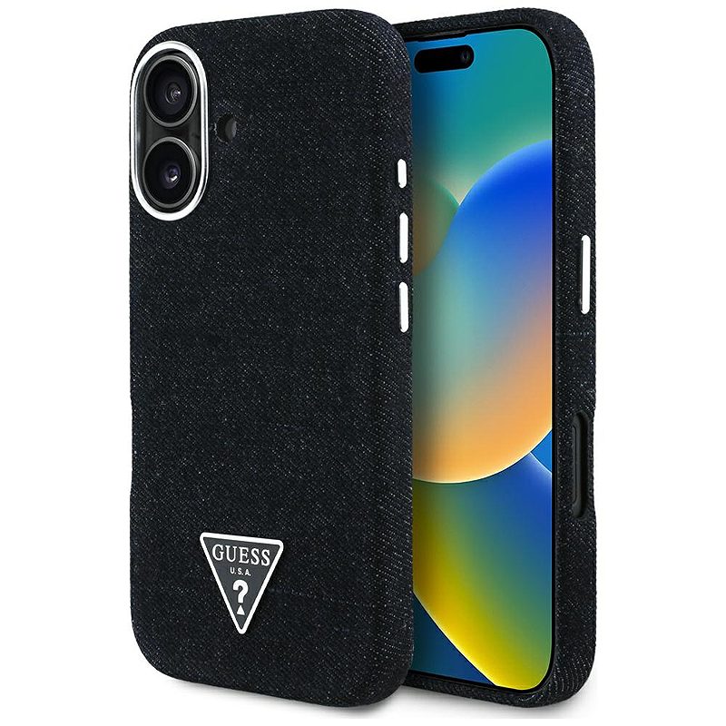Guess HC MagSafe FW Denim Triangle Logo Case for iPhone 16 Black
