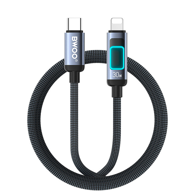 BWOO X324CL braided fast charging cable with light display PD 27W USB-C - Lightning