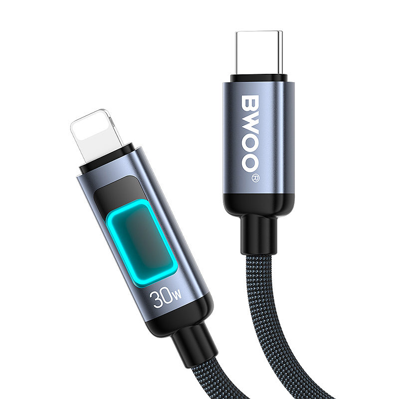 BWOO X324CL braided fast charging cable with light display PD 27W USB-C - Lightning - Billede 2