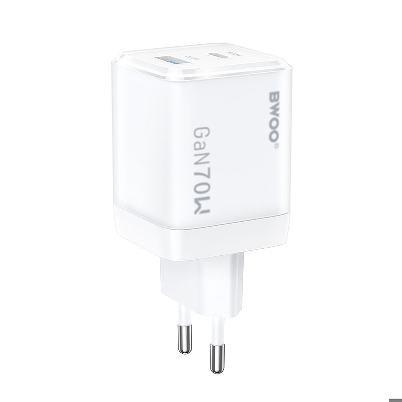 BWOO GaN wall charger CDA224 QC 70W 1 x USB 1 x USB-C, white - Billede 2