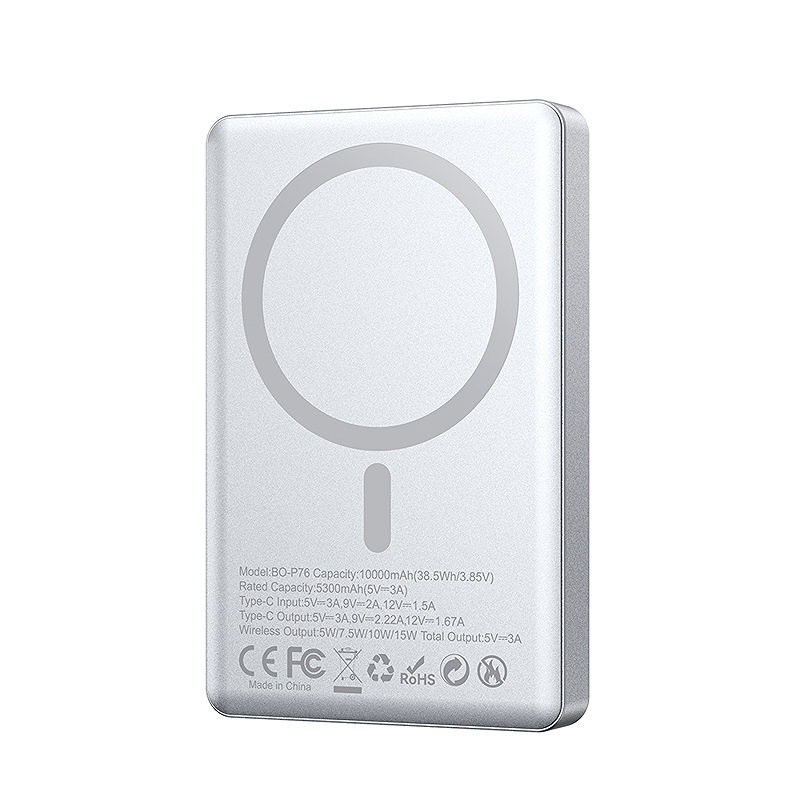 BWOO ultra-slim aluminium magnetic power bank P76 PD 20W 10000 mAh with digital display and USB-C port black - Billede 2