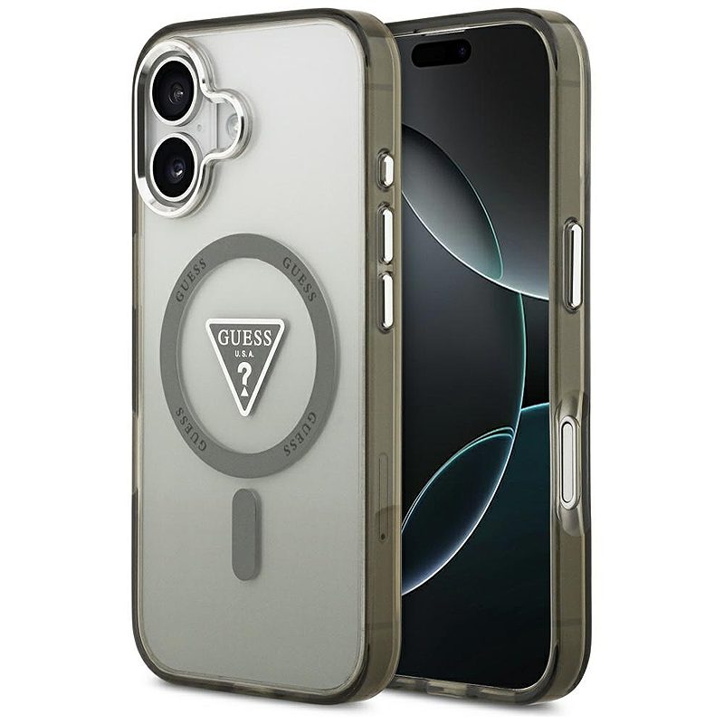 Guess Case Magsafe IML Gradient Case With Print Triangle Logo & Silver Metal Camera Buttons For iPhone 17 Khaki