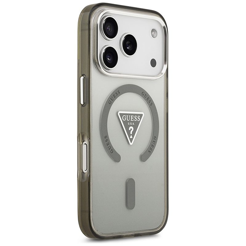 Guess Case Magsafe IML Gradient Case With Print Triangle Logo & Silver Metal Camera Buttons For iPhone 17 Pro Khaki - Billede 4