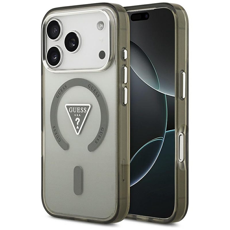 Guess Case Magsafe IML Gradient Case With Print Triangle Logo & Silver Metal Camera Buttons For iPhone 17 Pro Max Khaki