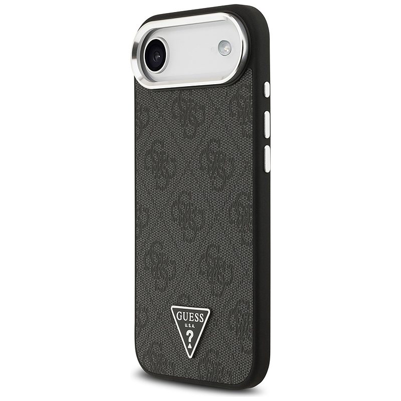 Guess Case Magsafe 4G PU Leather Case With Triangle Logo And Silver Metal Camera Frame For iPhone 17 Air Black - Billede 2