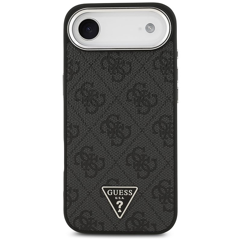 Guess Case Magsafe 4G PU Leather Case With Triangle Logo And Silver Metal Camera Frame For iPhone 17 Air Black - Billede 3