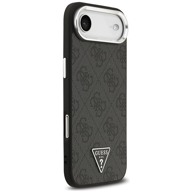 Guess Case Magsafe 4G PU Leather Case With Triangle Logo And Silver Metal Camera Frame For iPhone 17 Air Black - Billede 4