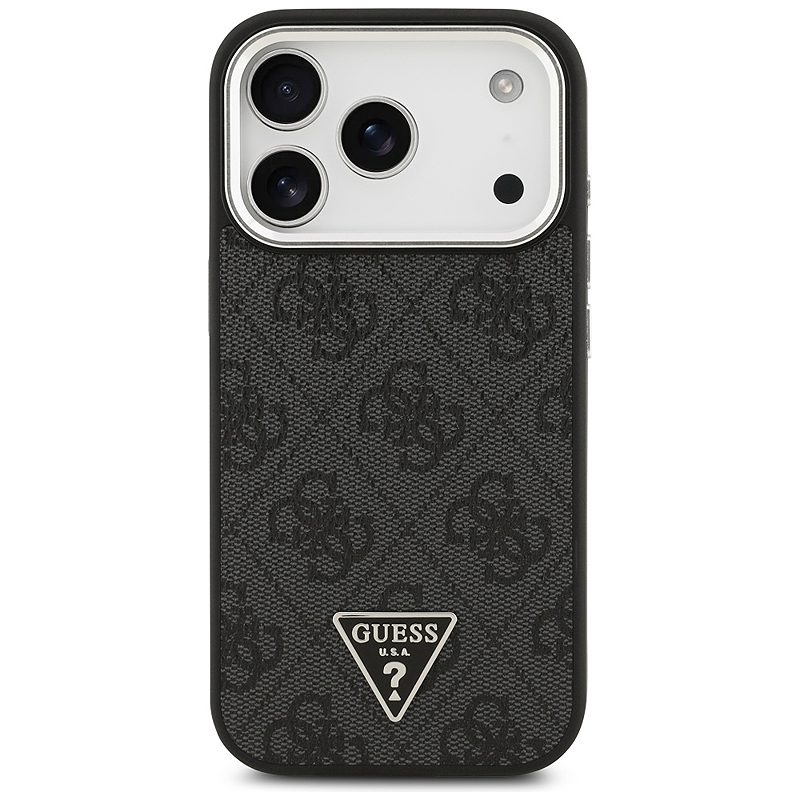 Guess Case Magsafe 4G PU Leather Case With Triangle Logo And Silver Metal Camera Frame For iPhone 17 Pro Black - Billede 3