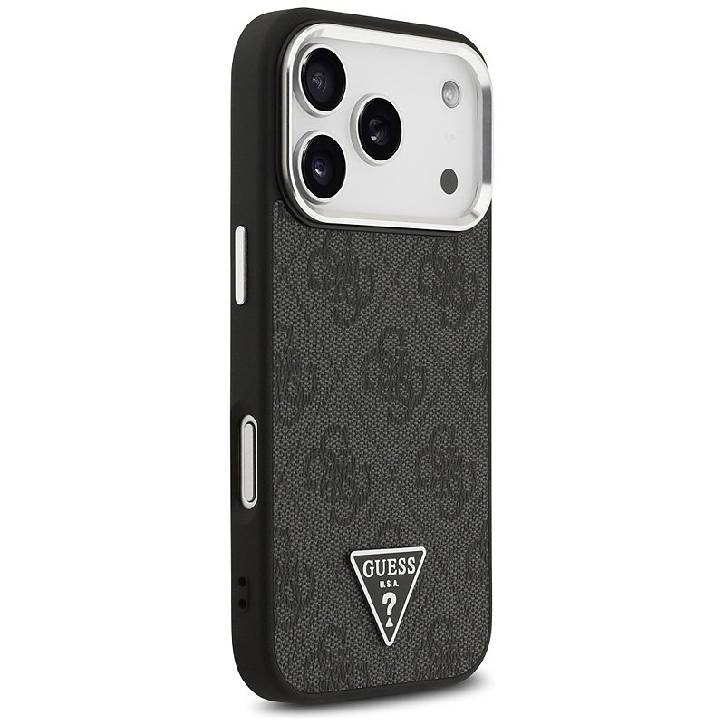 Guess Case Magsafe 4G PU Leather Case With Triangle Logo And Silver Metal Camera Frame For iPhone 17 Pro Black - Billede 4