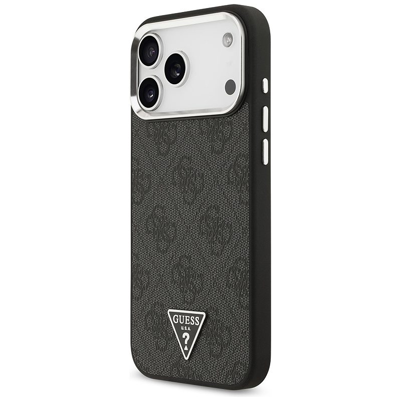 Guess Case Magsafe 4G PU Leather Case With Triangle Logo And Silver Metal Camera Frame For iPhone 17 Pro Max Black - Billede 2