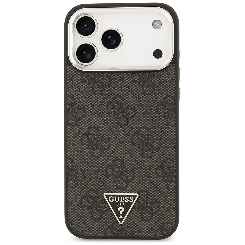 Guess Case Magsafe 4G PU Leather Case With Triangle Logo And Silver Metal Camera Frame For iPhone 17 Pro Max Black - Billede 3