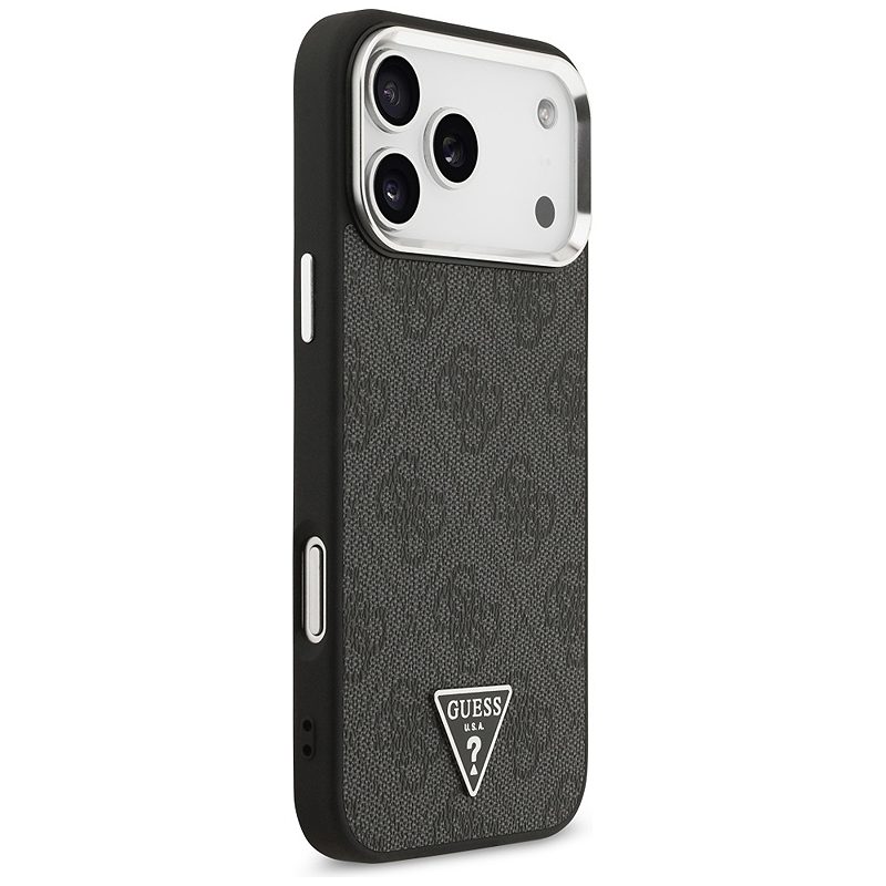 Guess Case Magsafe 4G PU Leather Case With Triangle Logo And Silver Metal Camera Frame For iPhone 17 Pro Max Black - Billede 4