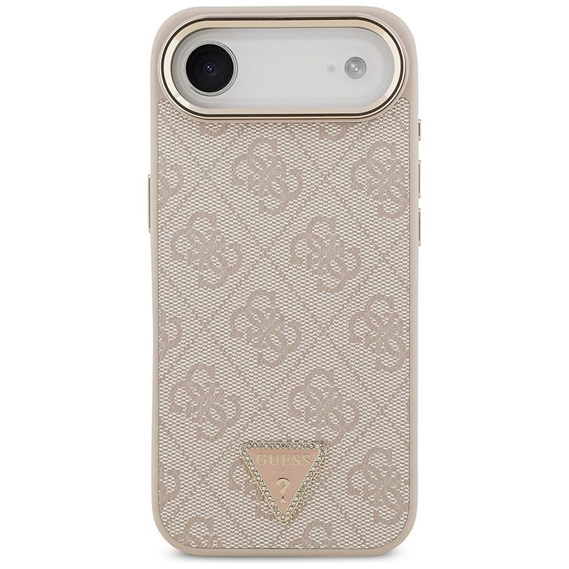 Guess Case Magsafe 4G PU Leather Case With Triangle Logo And Gold Metal Camera Frame For iPhone 17 Air Pink - Billede 3