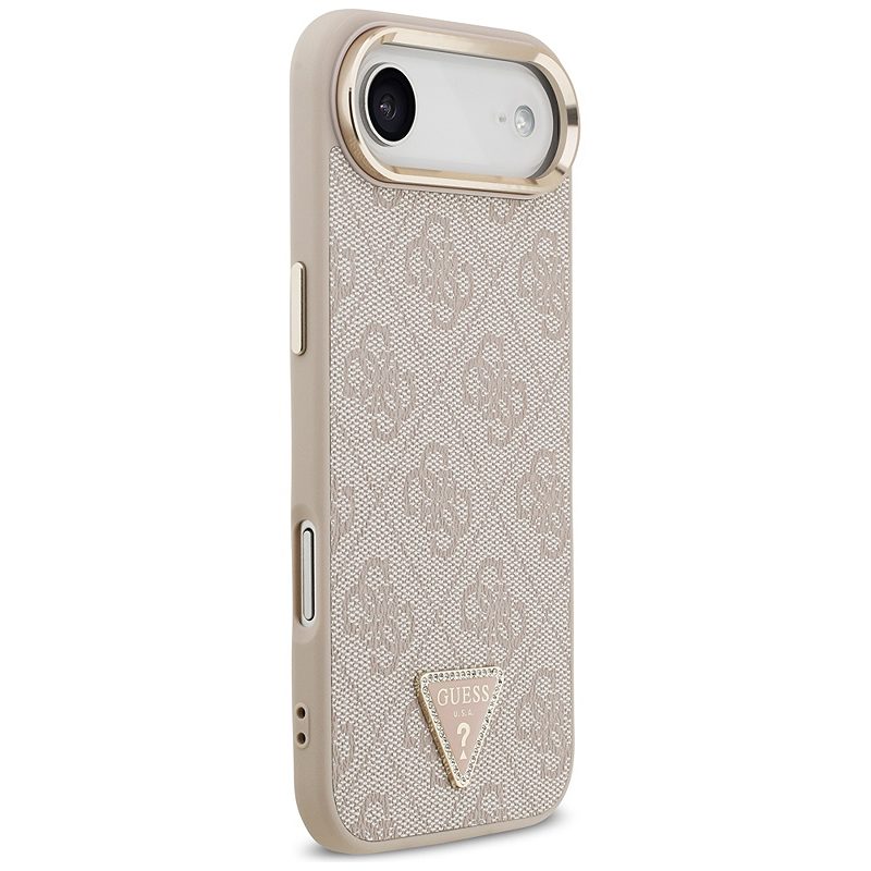 Guess Case Magsafe 4G PU Leather Case With Triangle Logo And Gold Metal Camera Frame For iPhone 17 Air Pink - Billede 4