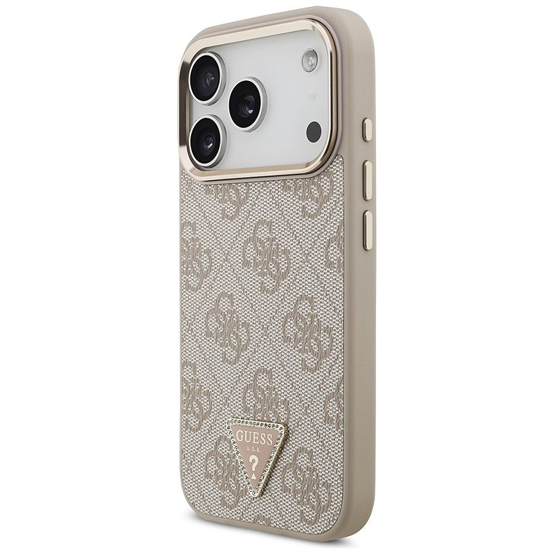 Guess Case Magsafe 4G PU Leather Case With Triangle Logo And Gold Metal Camera Frame For iPhone 17 Pro Pink - Billede 2