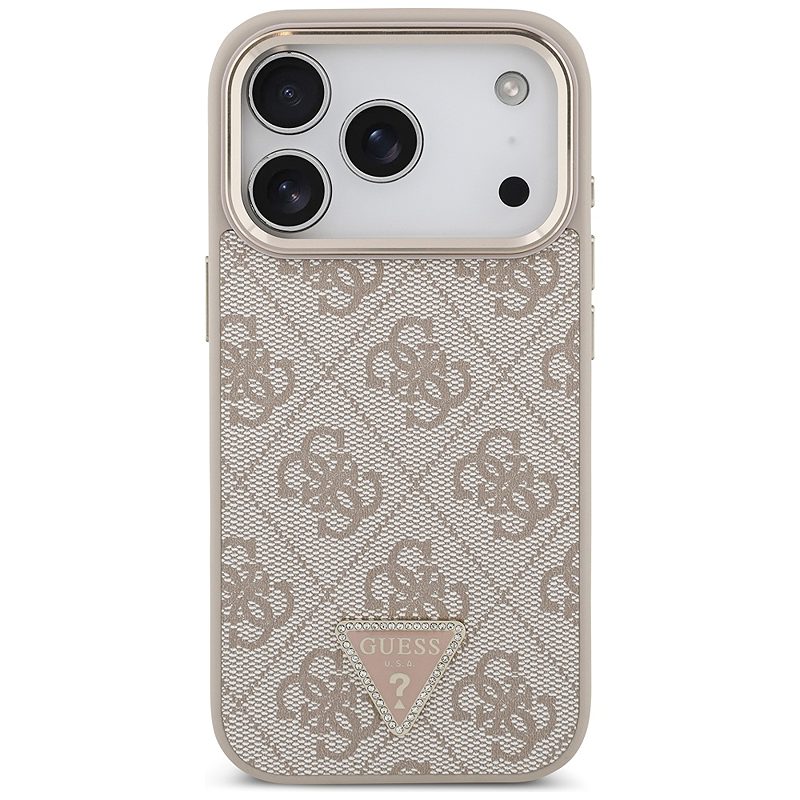 Guess Case Magsafe 4G PU Leather Case With Triangle Logo And Gold Metal Camera Frame For iPhone 17 Pro Pink - Billede 3