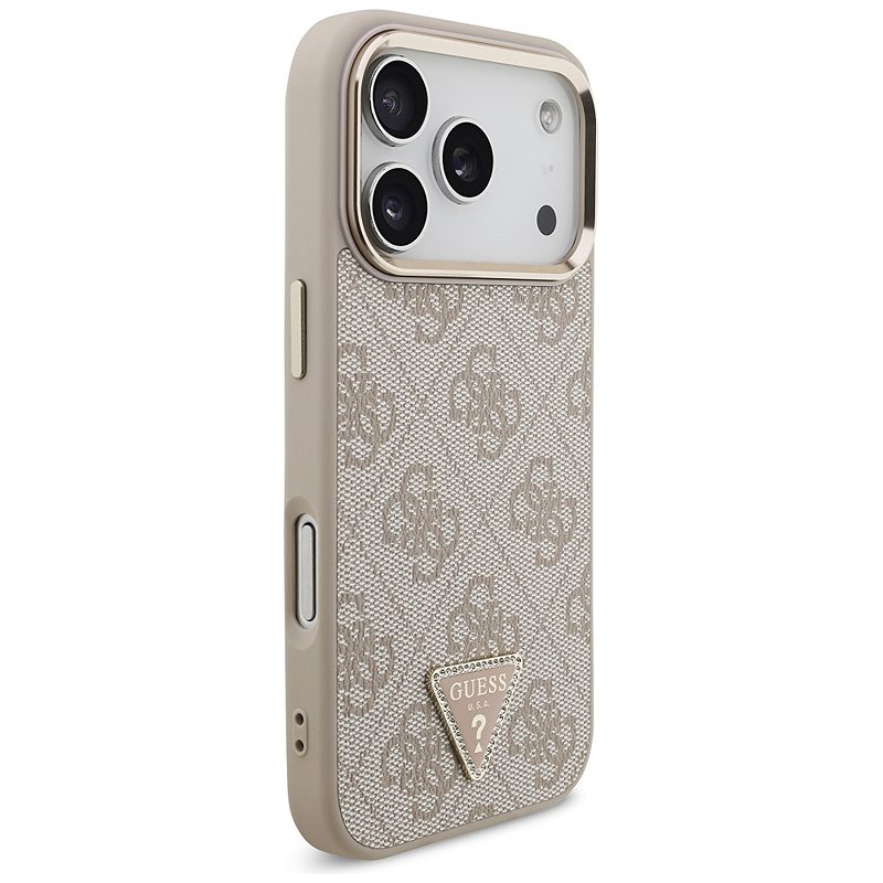 Guess Case Magsafe 4G PU Leather Case With Triangle Logo And Gold Metal Camera Frame For iPhone 17 Pro Pink - Billede 4