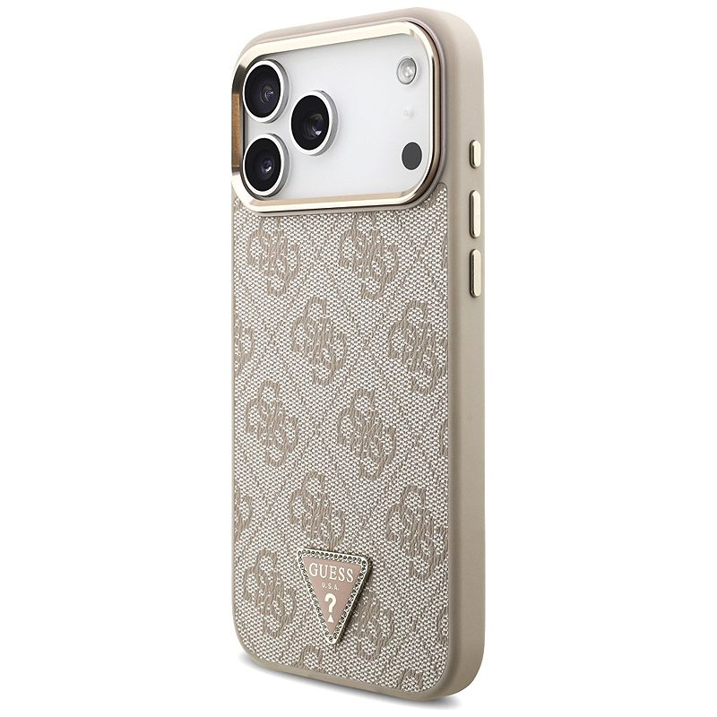 Guess Case Magsafe 4G PU Leather Case With Triangle Logo And Gold Metal Camera Frame For iPhone 17 Pro Max Pink - Billede 2