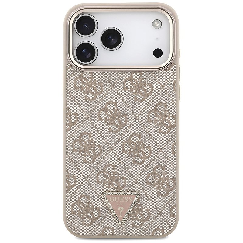 Guess Case Magsafe 4G PU Leather Case With Triangle Logo And Gold Metal Camera Frame For iPhone 17 Pro Max Pink - Billede 3