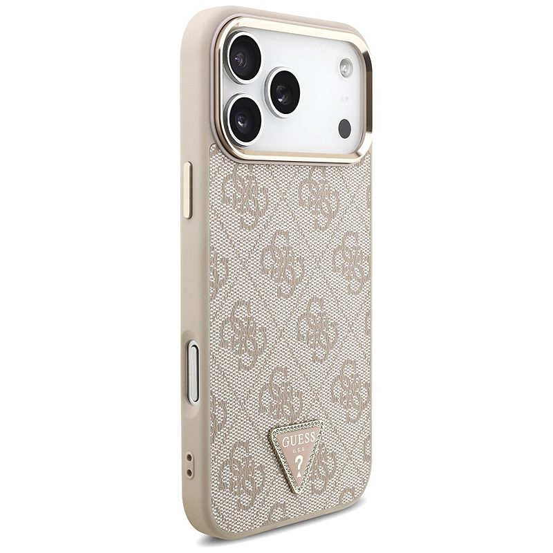 Guess Case Magsafe 4G PU Leather Case With Triangle Logo And Gold Metal Camera Frame For iPhone 17 Pro Max Pink - Billede 4