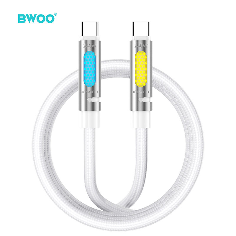 BWOO 240W Super Fast Charging Data Cable With RGB Light White X325C-C