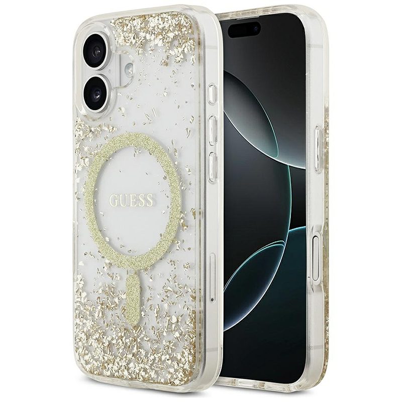 Guess case for iPhone 17 GUESS HC MAGSAFE RESIN BOTTOM GLITTER gold